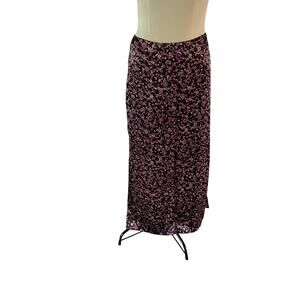 Vtg Y2K 2000s Purple Dark Floral Silky Maxi Skirt Sz S/M Whimsygoth Fairy Grunge